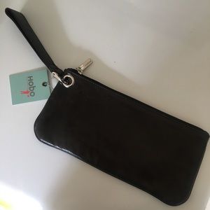 Hobo black leather wristlet clutch wallet
